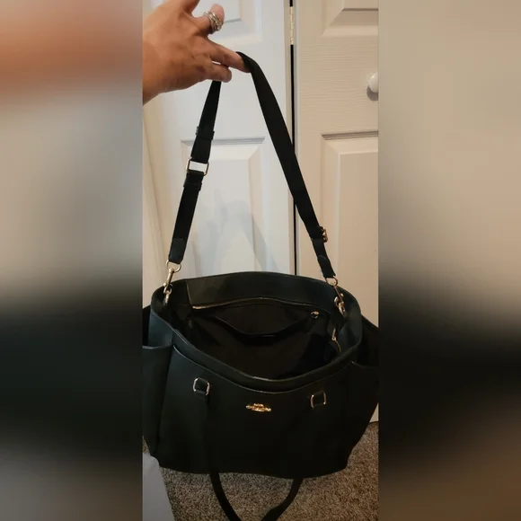 AUTHENTIC 2016 black leather Coach Baby bag. Has shoulder strap and handles. - Picture 7 of 16